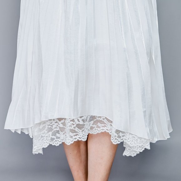 CALVIN LUO Lace Hem White Satin Pleated Skirt NWT L - Picture 3 of 7